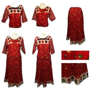 American Vintage Handmade 1980's red top and matching skirt size small